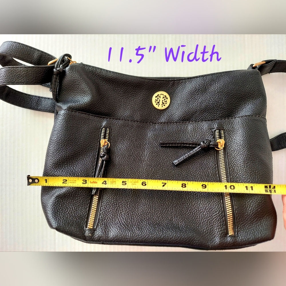 Genuine Leather Crossbody Bag, Black/Gold, Adjustable, Storage. Like NEW!! - Picture 9 of 11